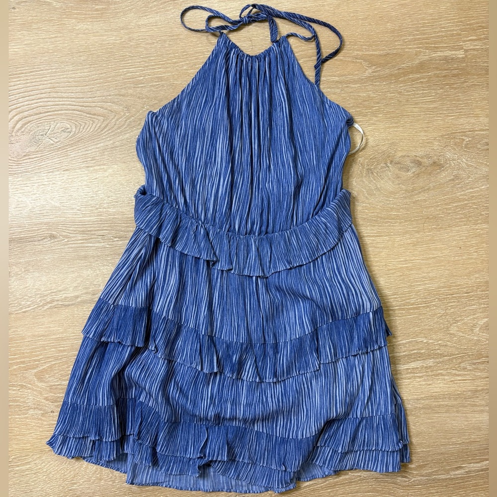 Lulu's Striped Blue Backless Halter Dress